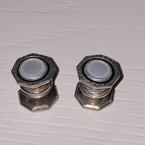 Vintage Art Deco Cufflinks Snap Link Mother Of Pearl Inlay Octagonal Design - Picture 1 of 5